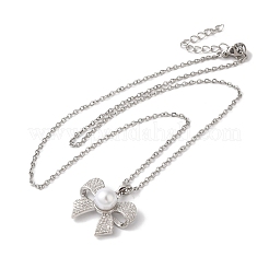 Collane con pendente bowknot in micro pavé di zirconi trasparenti in ottone&nbsp;NJEW-C054-04P