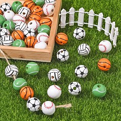 50 шт. 5 стиля европейские бусины с принтом из натурального дерева WOOD-YW0001-06