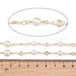Gestellplattierung Messing & runde ABS Imitationsperlen & Glasperlen-Gliederketten&nbsp;KK-CBA3816-01A