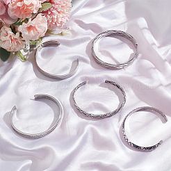 5 шт. набор из 5 стилей браслетов-манжет в тибетском стиле из сплава и нержавеющей стали 304 для женщин BJEW-AN0001-45