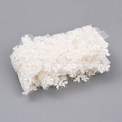 ガラスビーズ付きポリエステル花刺繍レーストリム  服飾材料  ホワイト  2-1/2インチ（63mm）&nbsp;OCOR-WH0082-397A