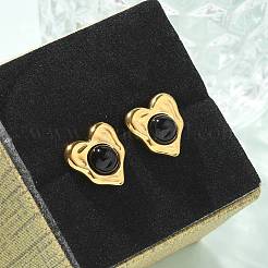 Pendientes de corazón de acero inoxidable 304 con obsidiana natural y baño de iones (IP)&nbsp;EJEW-A118-04G-01