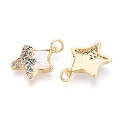 Подвески из латуни с микропаве из кубических цирконий и ракушек&nbsp;KK-T072-36G