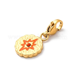 Плоская круглая подвеска со звездой из нержавеющей стали 304 со стразами и эмалью STAS-I331-08G