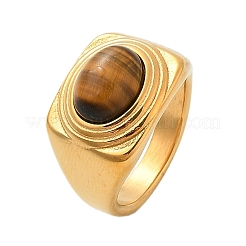 Овальные кольца на палец из натурального тигрового глаза RJEW-Q007-06G