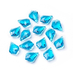 カット加工ガラスペンダント  葉  ディープスカイブルー  22x15.5x8.5mm  穴：1mm&nbsp;X-GLAA-F068-C11