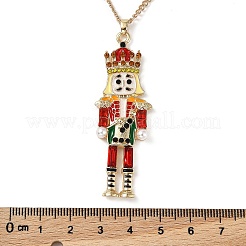 Halsketten mit Weihnachts-Nussknacker-Anhänger aus Emaille&nbsp;NJEW-L048-01G-01