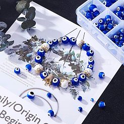 手作りのナザールボンジュウのランプワークラウンドビーズ  ブルー  4mm / 6mm / 8mm / 10mm  穴：1mm  約390個/セット&nbsp;LAMP-NB0001-01