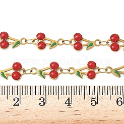 304 нержавеющая сталь эмалированная красная вишня звенья цепи ожерелья для женщин&nbsp;NJEW-K249-23P