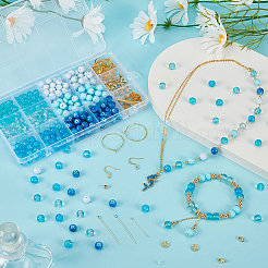 Наборы для самостоятельного изготовления браслетов/сережек из латунных и стеклянных бусин&nbsp;DIY-FG0006-75