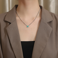 Квадратный кулон из нержавеющей стали с зеленым папоротником QK1004-2