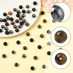 60 шт. 3 вида круглых бусин из натурального тигрового глаза&nbsp;G-YW0002-73