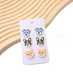 女性用ベーキングペイントアクリル犬スタッドピアス  ミックスカラー  18x16mm  3のペア/セット&nbsp;PW-WG92DC8-01