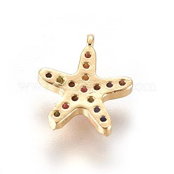 黄金のトーン真鍮マイクロパヴェキュービックジルコニアチャーム  ヒトデ/海星  カラフル  10x9x2mm  穴：0.8mm&nbsp;X-ZIRC-L075-10A-G