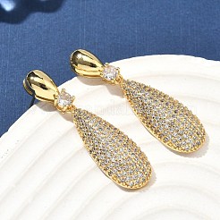 Серьги-гвоздики в форме капли из латуни с микропаве из кубических цирконий для женщин&nbsp;EJEW-A132-04G
