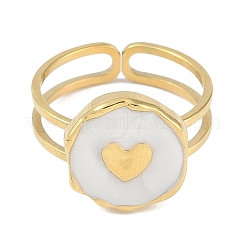 Ионное покрытие (ip) 304 нержавеющая сталь эмаль плоская круглая с сердцем манжета кольца для пальцев&nbsp;X-RJEW-L107-073G-01