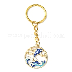合金エナメルペンダントキーホルダー  鉄のスプリットキーリング付き  魚/フェニックス/花のフラットラウンド  ミックスカラー  8~8.5cm  6個/セット&nbsp;KEYC-JKC00503