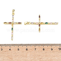 真鍮マイクロペーブカラフルな立方ジルコニアペンダント  コースチャーム  18KGP本金メッキ  38x23.5x3.5mm  穴：3.5x2mm&nbsp;KK-H279-08G