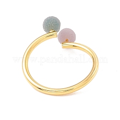 Anello a polsino aperto con doppio giro di perline in agata naturale&nbsp;G-I323-01G