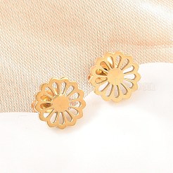 バレンタインデー用304ステンレススチール製スタッドピアス4ペア  花  ゴールドカラー  6.5~9.5x6.5~9.5mm&nbsp;EJEW-G469-01G-02