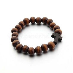 Stretch-Armbänder aus Holzkreuz und runden Perlen für Männer&nbsp;FS-WG25A82-02