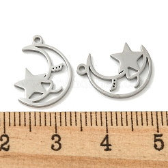 変色しない304ステンレススチールチャーム  星のチャーム入り月  ステンレス鋼色  15x11x1mm  穴：1mm&nbsp;STAS-L022-215P