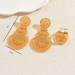 Комплекты из винтажного сплава с полыми плоскими круглыми серьгами-гвоздиками и кольцами-манжетами для женщин GP8127