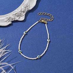 Браслет из стеклянных бусин и лэмпворка от сглаза с настоящими позолоченными застежками из нержавеющей стали 304 пробы BJEW-JB09998-05