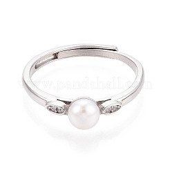 Регулируемое открытое кольцо-манжета из стерлингового серебра с пресноводным жемчугом.&nbsp;STER-T008-91P