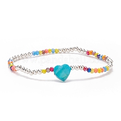 Bracciale elasticizzato da donna con perline a cuore in conchiglia naturale e vetro&nbsp;BJEW-JB08272