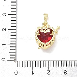 真鍮製、赤いガラスのペンダント付き  聖心と剣とバラのチャーム  ゴールドカラー  19x16x8mm  穴：6x3mm&nbsp;KK-CBAD872-12G