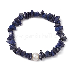 Braccialetti elastici in lapislazzuli naturali per donna&nbsp;BJEW-JB11343-10