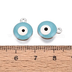 合金ペンダント  エナメル  ナザールボンジュウ付きフラットラウンド  ライトスカイブルー  13x11x6mm  穴：1.5mm&nbsp;ENAM-S016-62B-03-P