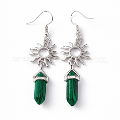 Pallottola in malachite sintetica con orecchini pendenti a sole&nbsp;EJEW-I276-01P-05