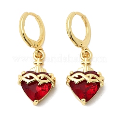 Boucles d'oreilles créoles en laiton et verre en forme de cœur&nbsp;EJEW-P333-09D-G