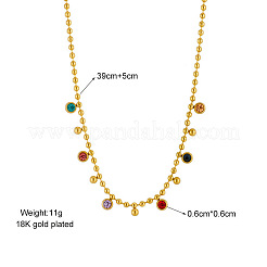 Ожерелья из хирургической нержавеющей стали 316 с разноцветными шариками из кубического циркония с плоскими круглыми кисточками FS-WGDEC77-01