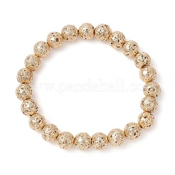 Pulseras elásticas de cuentas redondas de roca de lava natural galvanizada para mujeres y hombres.&nbsp;BJEW-JB11982-01