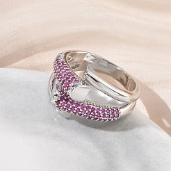 Offene Manschettenringe aus Messing mit Mikropavé und Zirkonia für Damen&nbsp;RJEW-L343-12P-02