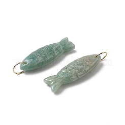 天然アマゾナイトの彫刻ペンダント  魚のチャーム  304ステンレススチール製丸カン付き  ゴールドカラー  33.5~34.5x10.5x7~7.5mm  穴：7mm&nbsp;G-G314-01G-06
