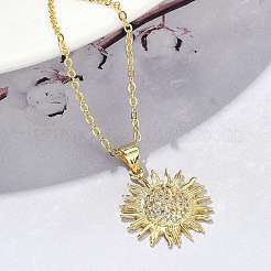 Латунные микропаве прозрачные кубические цирконии ожерелья с подвеской в виде солнца для женщин NJEW-S449-05A-G