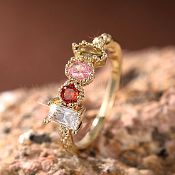 Кольца из латуни с цветными кубическими цирконами&nbsp;FS-WGD0B16-04