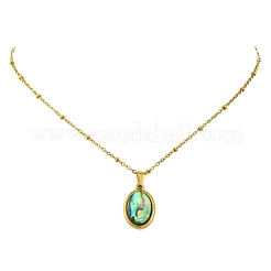 Collana con ciondolo a catena satellitare in acciaio inossidabile 304 con conchiglia di paua naturale&nbsp;NJEW-JN06446-01