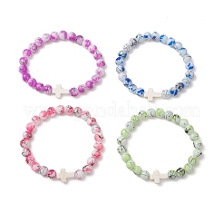 Браслеты из расписного стекла и синтетической бирюзы с бисером&nbsp;BJEW-JB13235