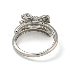 Двойные кольца из латуни с бантом и микро-паве с прозрачным фианитом&nbsp;RJEW-Z050-26P
