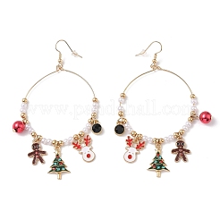 Boucles d'oreilles pendantes en alliage émaillé sur le thème de Noël&nbsp;LS-EJEW-B068-01G-01
