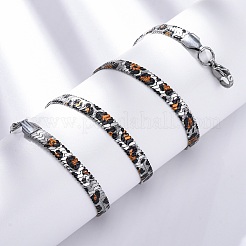 Ожерелья из плоской цепи-змейки из нержавеющей стали 304 с леопардовым принтом для женщин NJEW-A044-02B-P-01