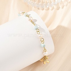 Bracelets en perles naturelles et larimar cubiques pour femmes&nbsp;BJEW-JB14246