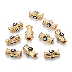 18KGP本金メッキ真鍮チューブビーズ  エナメル  ナザールボンジュウ付き列  ミックスカラー  15x8.5x7mm  穴：3.5mm&nbsp;KK-A155-26G