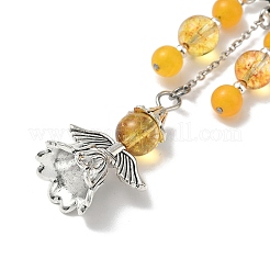 Круглые бусины из натурального кварца и закладки в виде ангела из сплава&nbsp;AJEW-JK00392-01