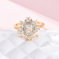 Латунные кольца-манжеты с микропаве и прозрачным цирконием для женщин&nbsp;RJEW-A062-03G